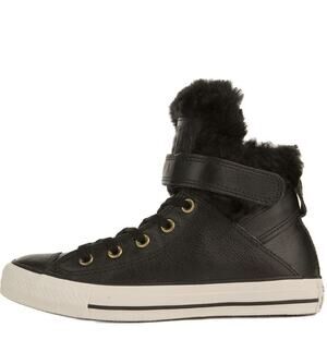 Converse Chuck Taylor Women's Shoes Sneakers Black Leather Fur Lined Size 9 NIB